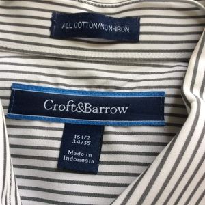 Croft & Barrow Men's Gray White Pinstripe Buttoned down Shirt 16 1/2 nec…